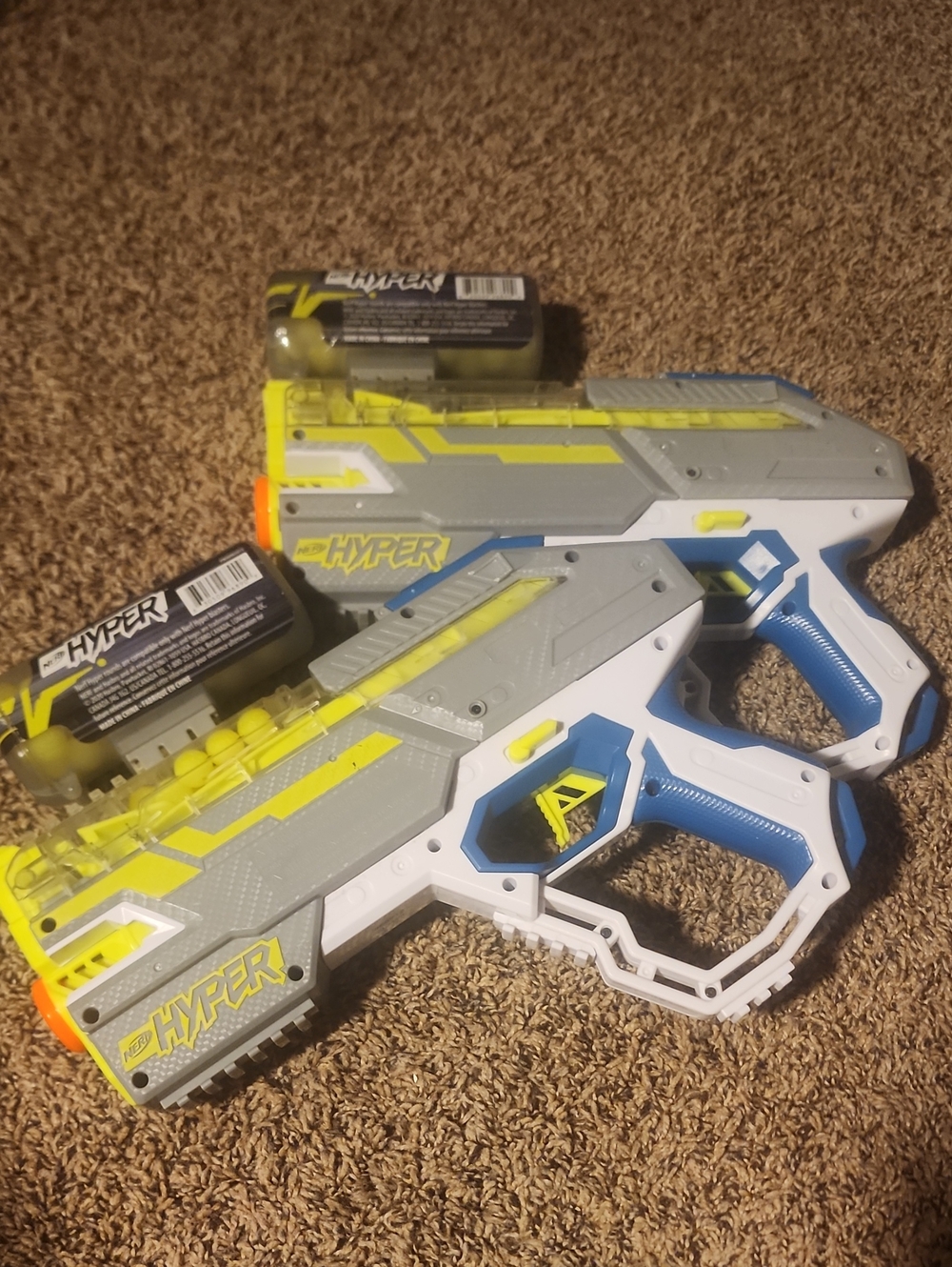 Nerf Hyper Twin Foam Dart Blasters in Blue, Gray & Yellow